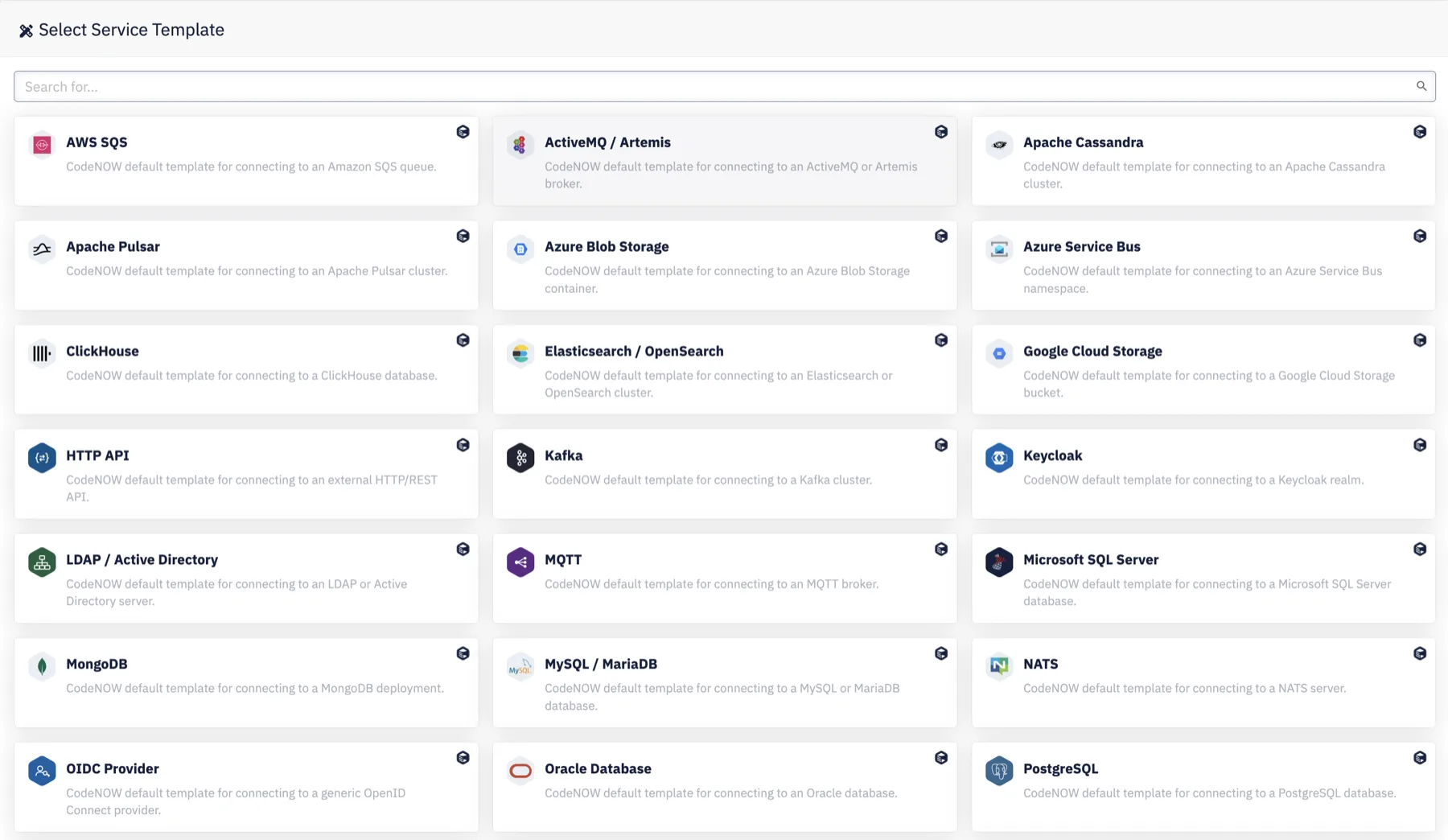 Service Templates list with a platform (cn_*) template badge next to custom templates