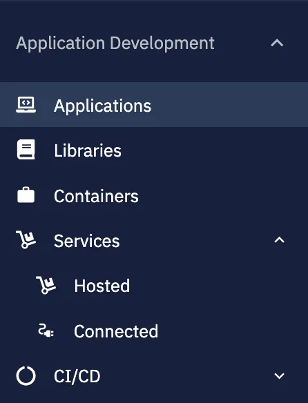 Services sidebar showing the Hosted Services and Connected Services split